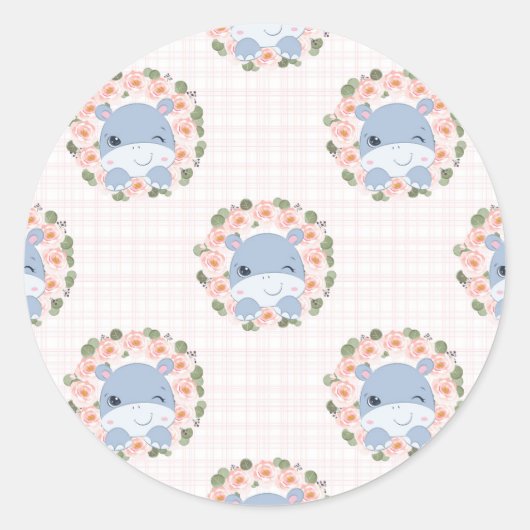 Hippo And Flower Tattoo Ronde Sticker (Voorkant)
