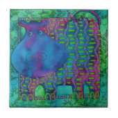 Hippo aquarel illustratie met patroon tegeltje (Voorkant)