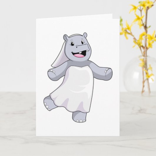 Hippo as Bride with Veil Kaart (Gele Bloem)