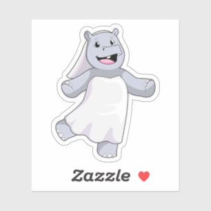 Hippo as Bride with Veil Sticker