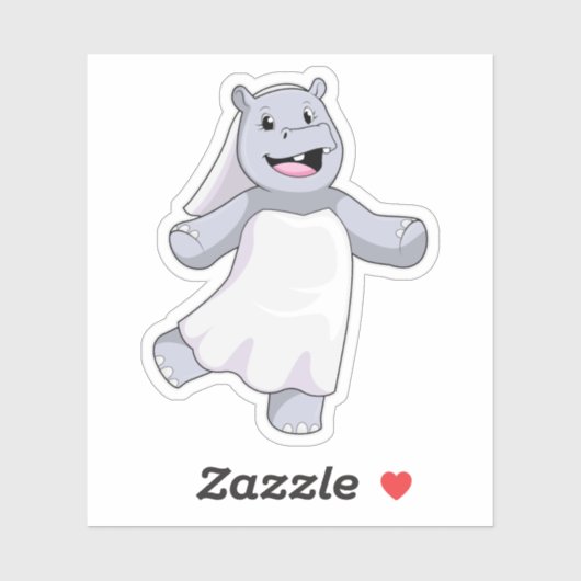 Hippo as Bride with Veil Sticker (Vel)