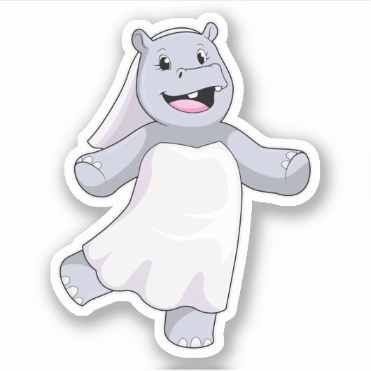 Hippo as Bride with Veil Sticker (Voorkant)