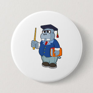 Hippo as Professor with Book Ronde Button 7,6 Cm