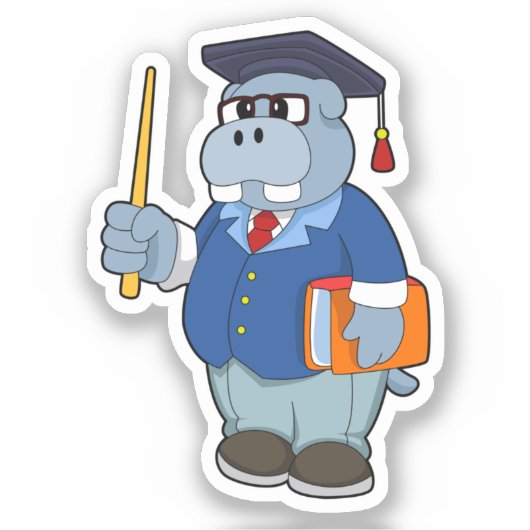 Hippo as Professor with Book Sticker (Voorkant)