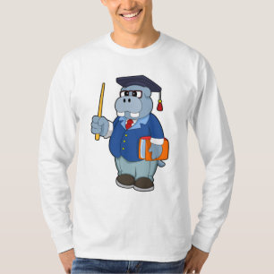 Hippo as Professor with Book T-shirt