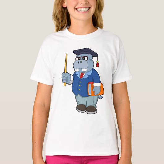 Hippo as Professor with Book T-shirt (Voorkant)