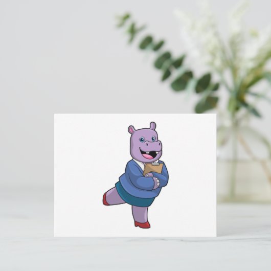 Hippo as Secretary with Notepad Briefkaart (Staand voorkant)