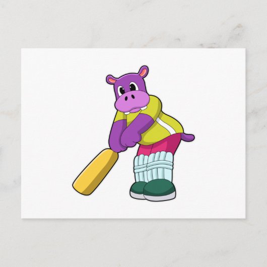 Hippo at Cricket with Cricket bat Briefkaart (Voorkant)