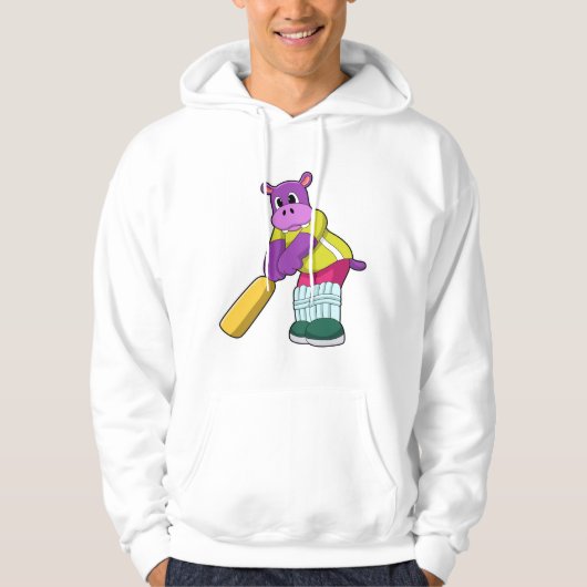 Hippo at Cricket with Cricket bat Hoodie (Voorkant)