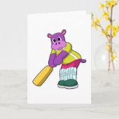 Hippo at Cricket with Cricket bat Kaart (Gele Bloem)
