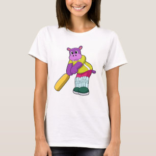 Hippo at Cricket with Cricket bat T-shirt