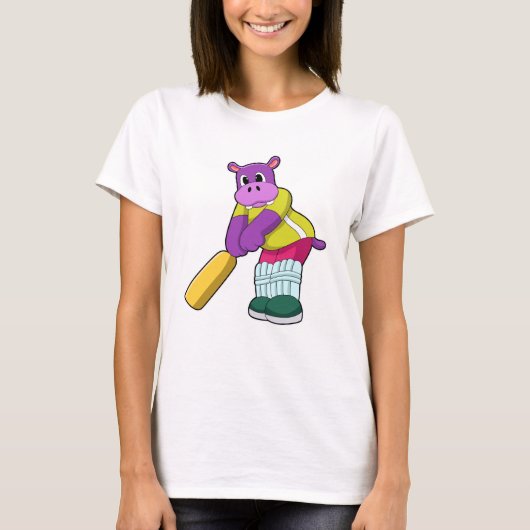 Hippo at Cricket with Cricket bat T-shirt (Voorkant)