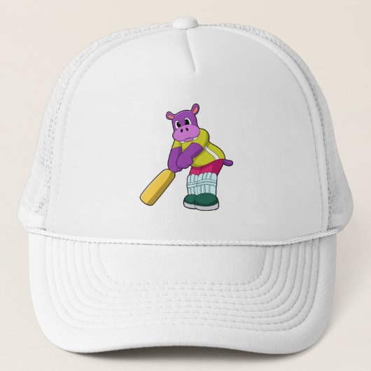 Hippo at Cricket with Cricket bat Trucker Pet (Voorkant)