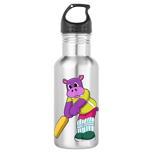 Hippo at Cricket with Cricket bat Waterfles (Voorkant)