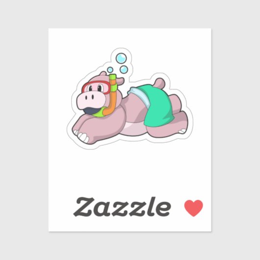 Hippo at Diving with Snorkel Sticker (Vel)