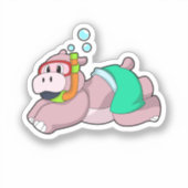 Hippo at Diving with Snorkel Sticker (Voorkant)