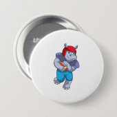 Hippo at Football Sports Ronde Button 7,6 Cm (Voorkant /achterkant)
