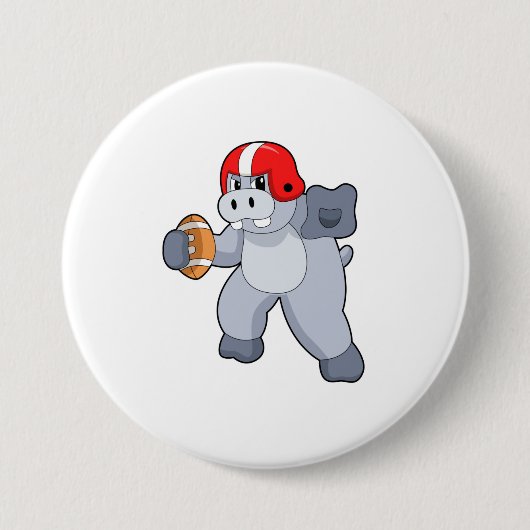 Hippo at Football Sports Ronde Button 7,6 Cm (Voorkant)