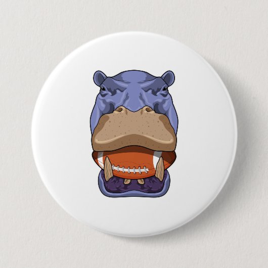 Hippo at Football Sports Ronde Button 7,6 Cm (Voorkant)