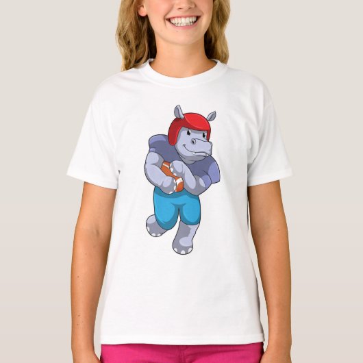 Hippo at Football Sports T-shirt (Voorkant)