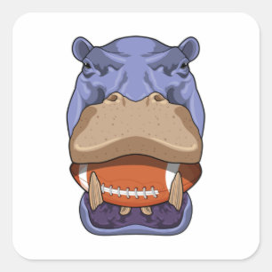 Hippo at Football Sports Vierkante Sticker