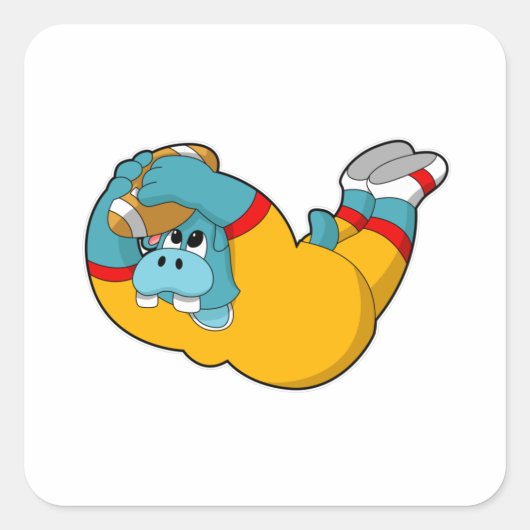 Hippo at Football Sports Vierkante Sticker (Voorkant)