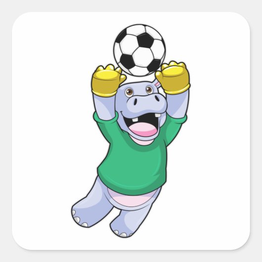 Hippo at Soccer Sports Vierkante Sticker (Voorkant)