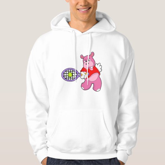 Hippo at Tennis with Tennis racket Hoodie (Voorkant)