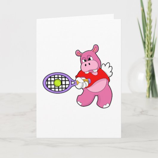 Hippo at Tennis with Tennis racket Kaart (Voorkant)