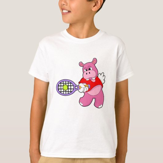 Hippo at Tennis with Tennis racket T-shirt (Voorkant)