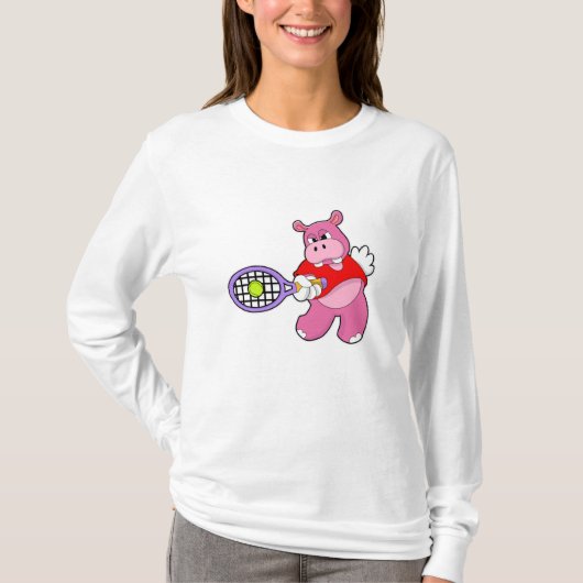 Hippo at Tennis with Tennis racket T-shirt (Voorkant)