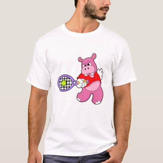 Hippo at Tennis with Tennis racket T-shirt (Voorkant)