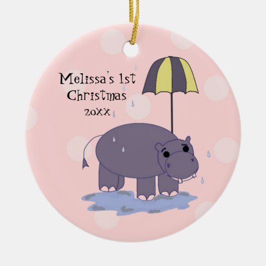 Hippo Baby Eerste Kerstmis Keramisch Ornament (Voorkant)