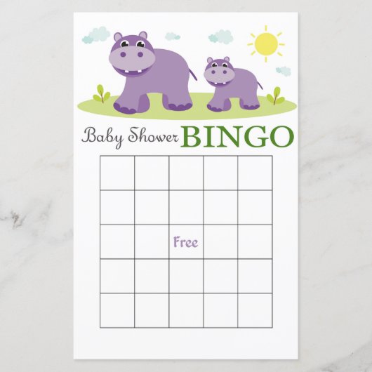 Hippo baby shower bingo card (Voorkant)