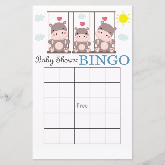 Hippo baby shower bingo card (Voorkant)