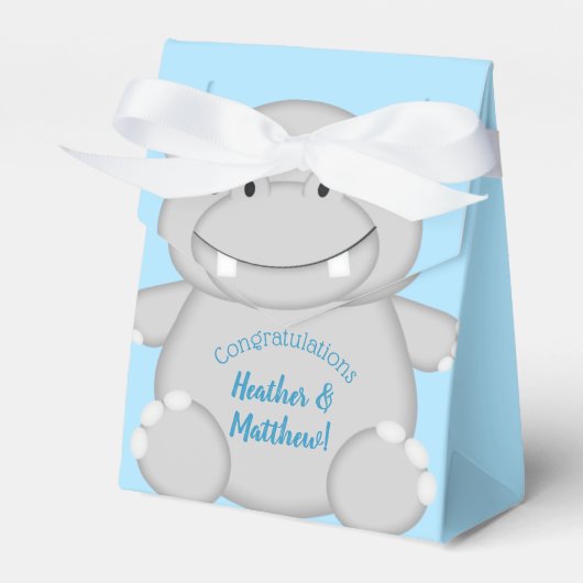 Hippo Baby shower Blue Bedankdoosjes (Voorkant Zijde)