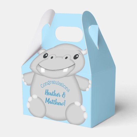 Hippo Baby shower Blue Bedankdoosjes (Voorkant Zijde)