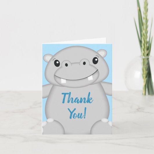 Hippo Baby shower Blue Bedankkaart (Voorkant)