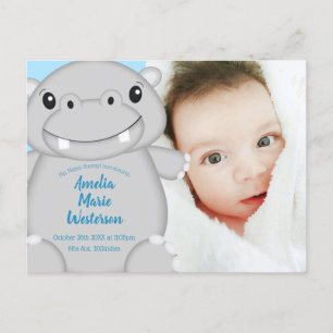 Hippo Baby shower Blue Briefkaart