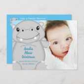 Hippo Baby shower Blue Briefkaart (Voorkant / Achterkant)