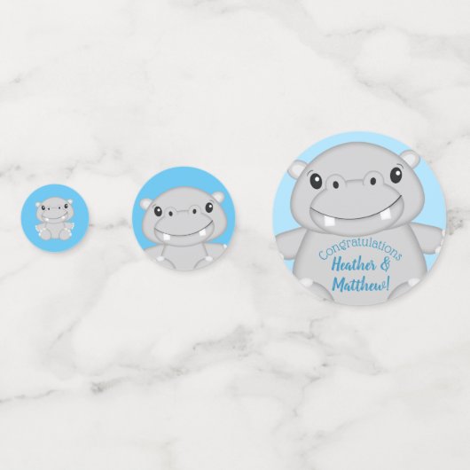 Hippo Baby shower Blue Confetti (Voorkanten)