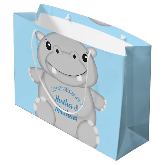 Hippo Baby shower Blue Groot Cadeauzakje (Achterkant Gekanteld)