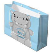 Hippo Baby shower Blue Groot Cadeauzakje (Voorkant Gekanteld)