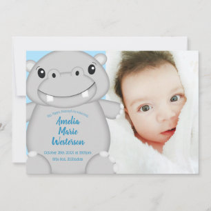 Hippo Baby shower Blue Kaart