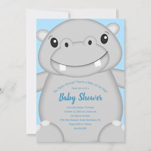 Hippo Baby shower Blue Kaart (Voorkant)