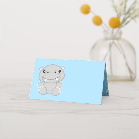 Hippo Baby shower Blue Plaatskaartje (Voorkant)