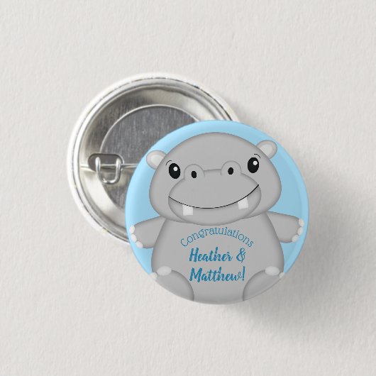 Hippo Baby shower Blue Ronde Button 3,2 Cm (Voorkant /achterkant)