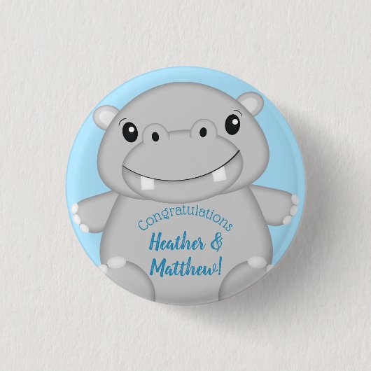Hippo Baby shower Blue Ronde Button 3,2 Cm (Voorkant)