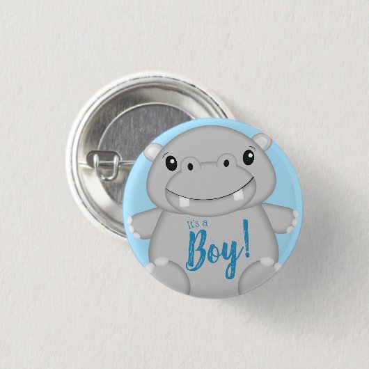 Hippo Baby shower Blue Ronde Button 3,2 Cm (Voorkant /achterkant)