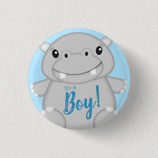 Hippo Baby shower Blue Ronde Button 3,2 Cm (Voorkant)